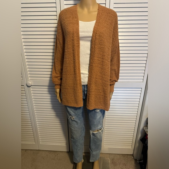 Pretty Wonderly size S camel brown open front midi sweater NWT - Picture 4 of 6